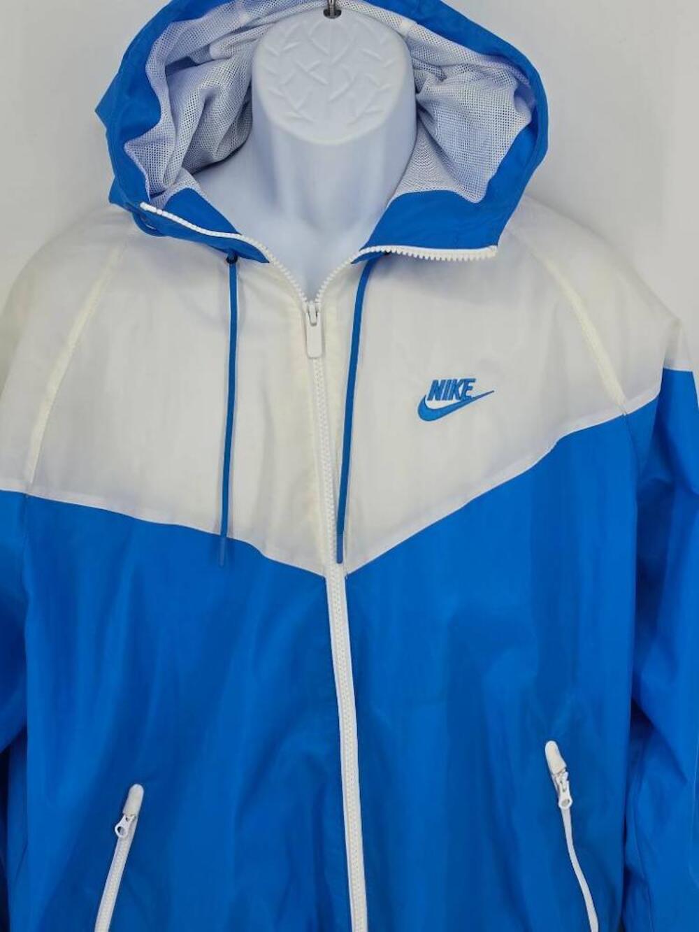 Nike Mens M The Windrunner Hooded Jacket Blue White Sportswear Windbreaker Y2K